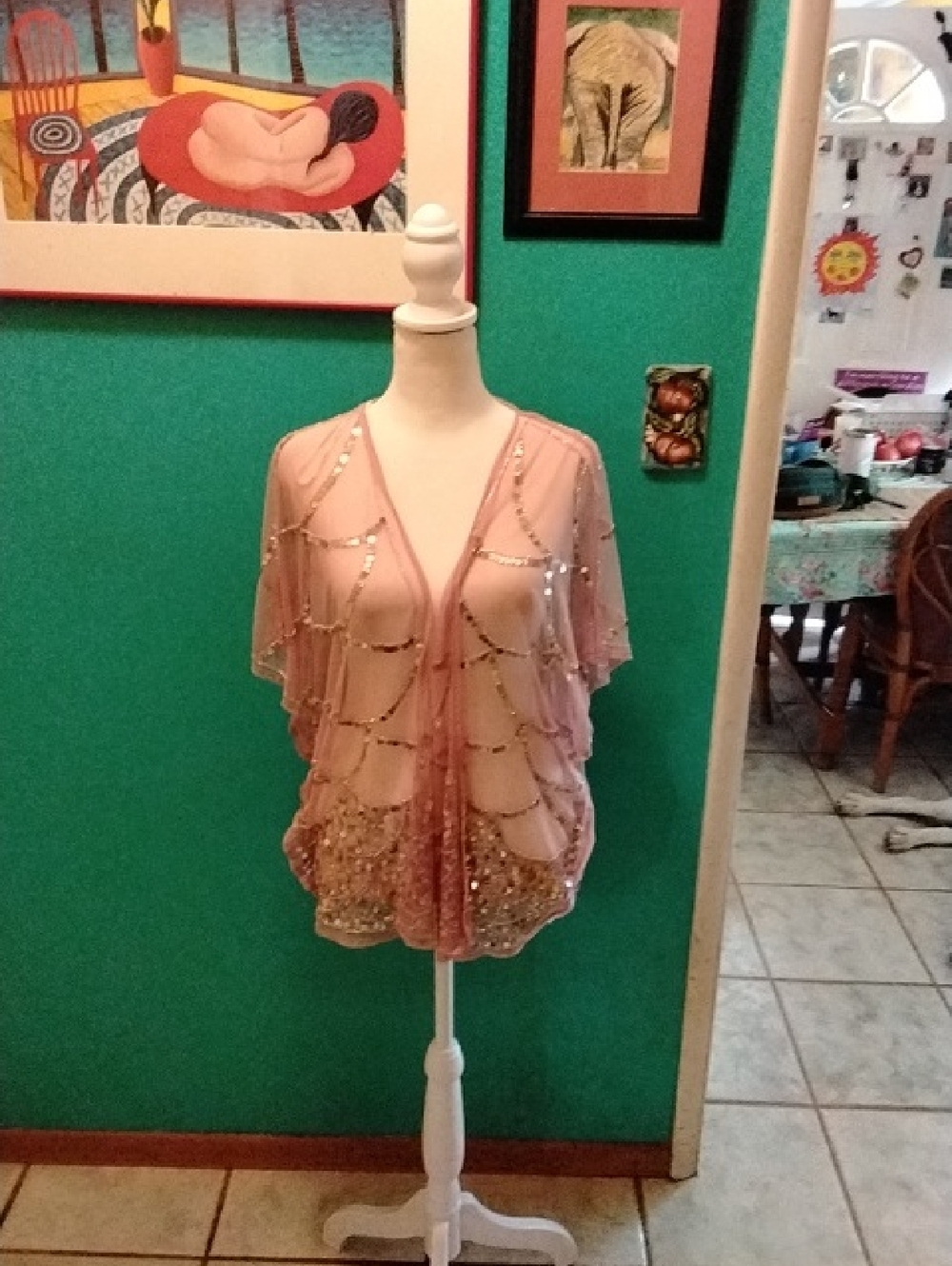 Forever 21 Blush Pink Sequin Sheer Draped Kimono Top